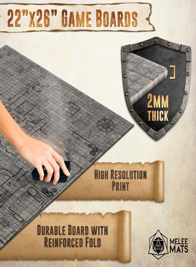 Melee Mats مجموعة خرائط بداية لعبة الاشتباك المباشر DND - شبكة تضاريس معركة مزدوجة الجوانب مقاس 22 × 26 بوصة، قابلة للمسح الجاف والرطب، للعبة Dungeons and Dragons - مجموعة ألعاب لوحية مع ملحقات - Image 4